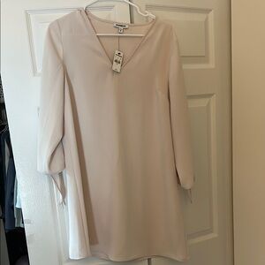 NWT Express Off-White Sheath Dress with V-Neck and Cuffed Long Sleeves